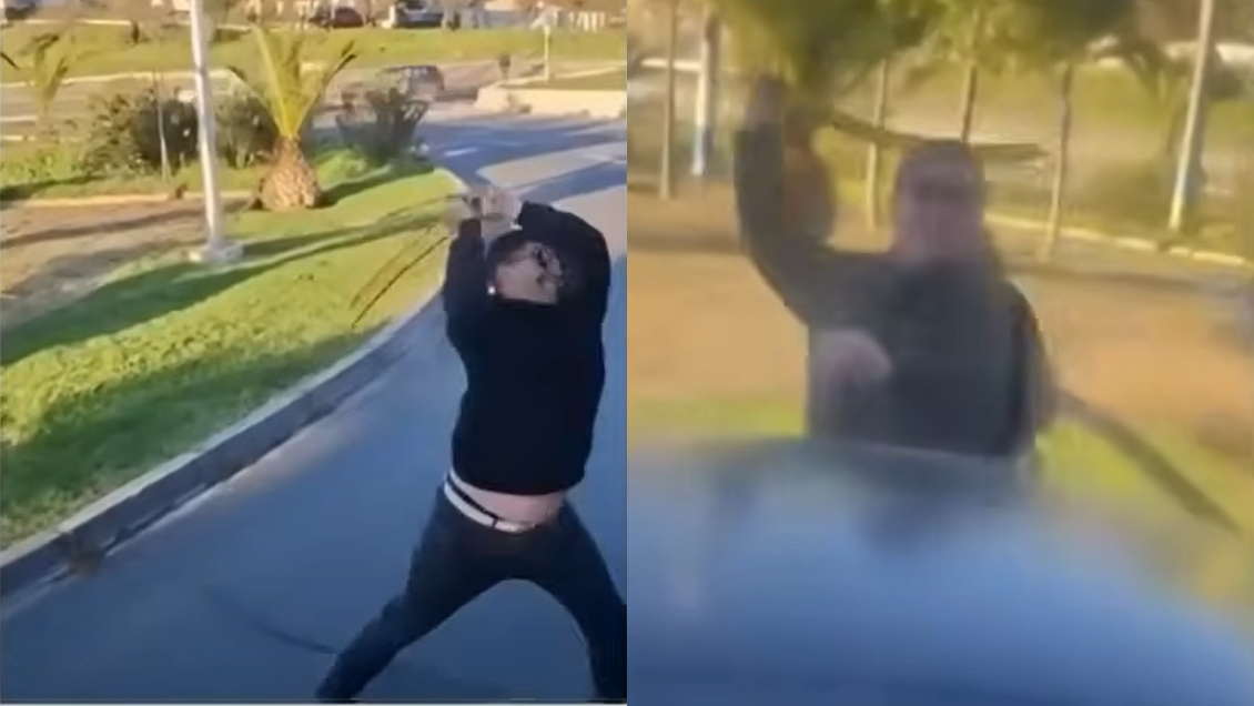 Furioso hombre atacó a fierrazos a micro en Viña del Mar: Chofer intentó adelantarlo