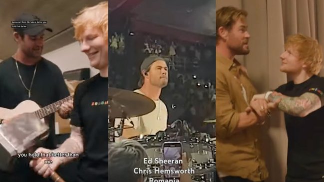 Sorpresa: Chris Hemsworth tocó batería en concierto de Ed Sheeran en Rumania