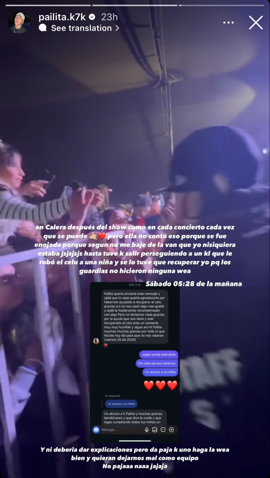 Pailita recuperó el teléfono robado de una de sus fanáticas Pailita recuperó el teléfono robado de una de sus fanáticas