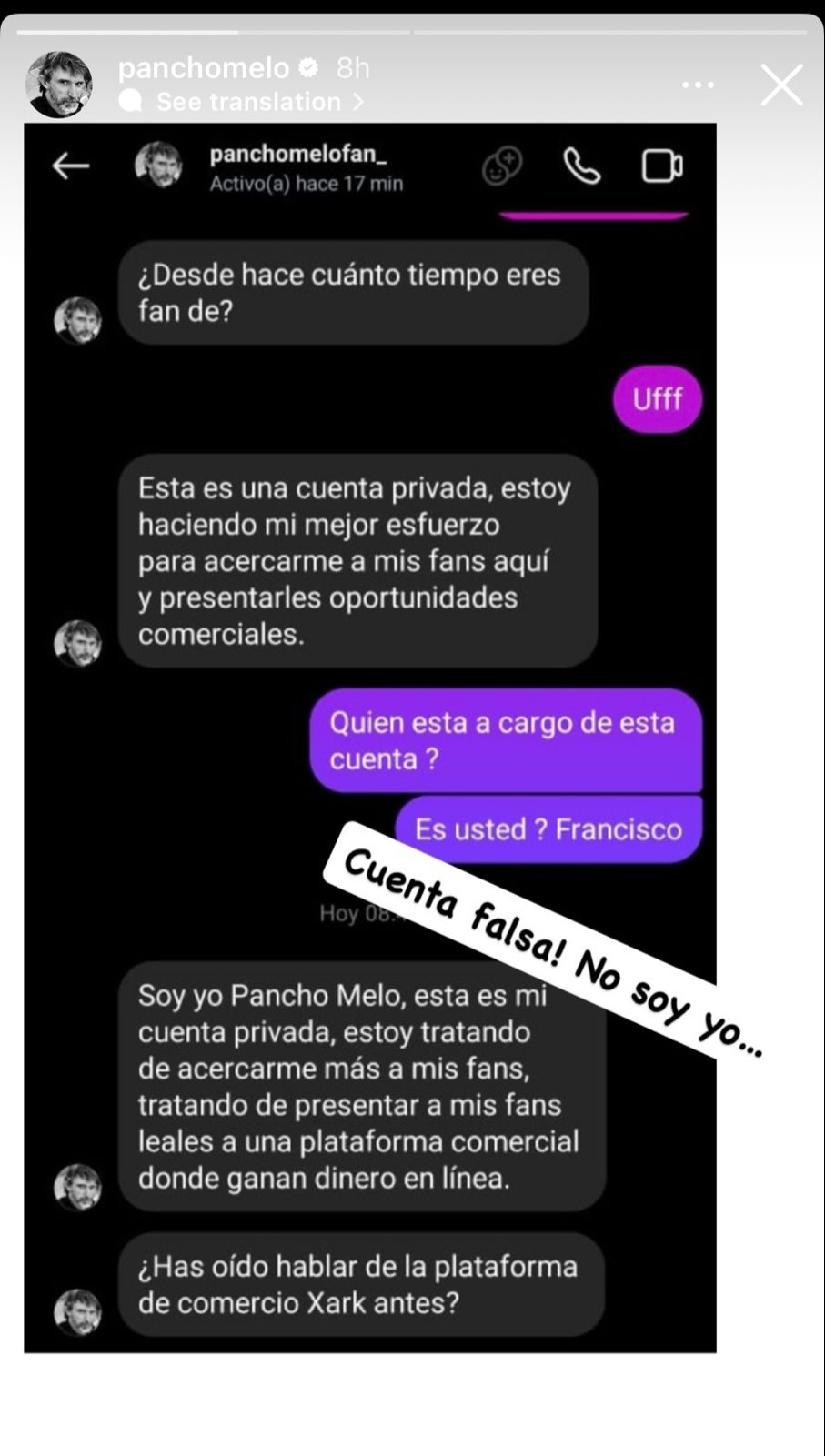 Pancho Melo advirtió sobre estafa con su imagen Pancho Melo advirtió sobre estafa con su imagen