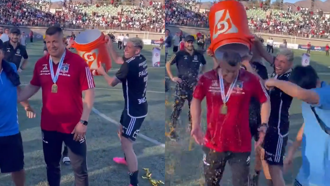 [VIDEO] Almirón fue empapado por Palacios y Cepeda en los festejos del título de Colo Colo