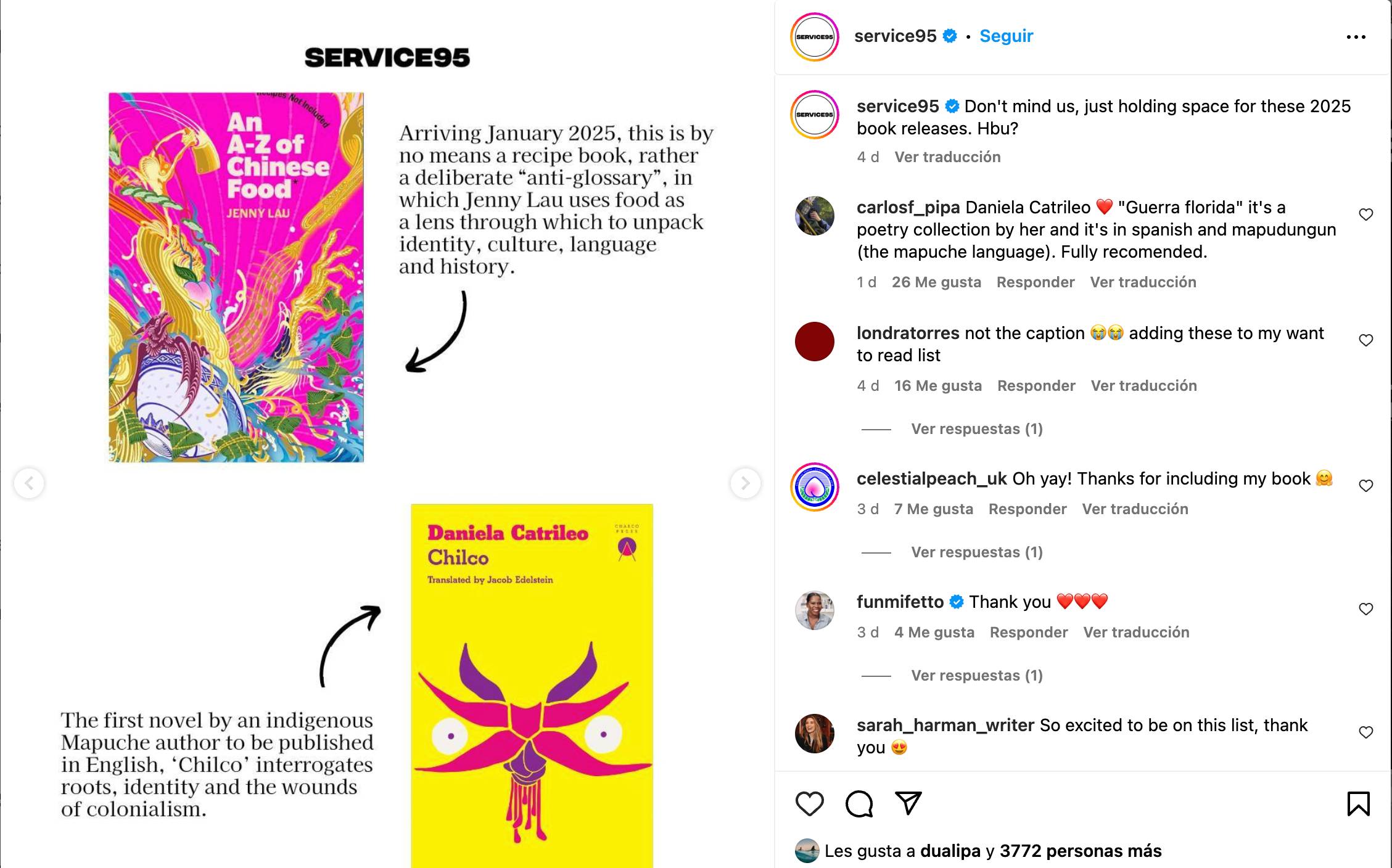Dua Lipa recomendó la novela mapuche "Chilco" de Daniela Catrileo Dua Lipa recomendó la novela mapuche "Chilco" de Daniela Catrileo