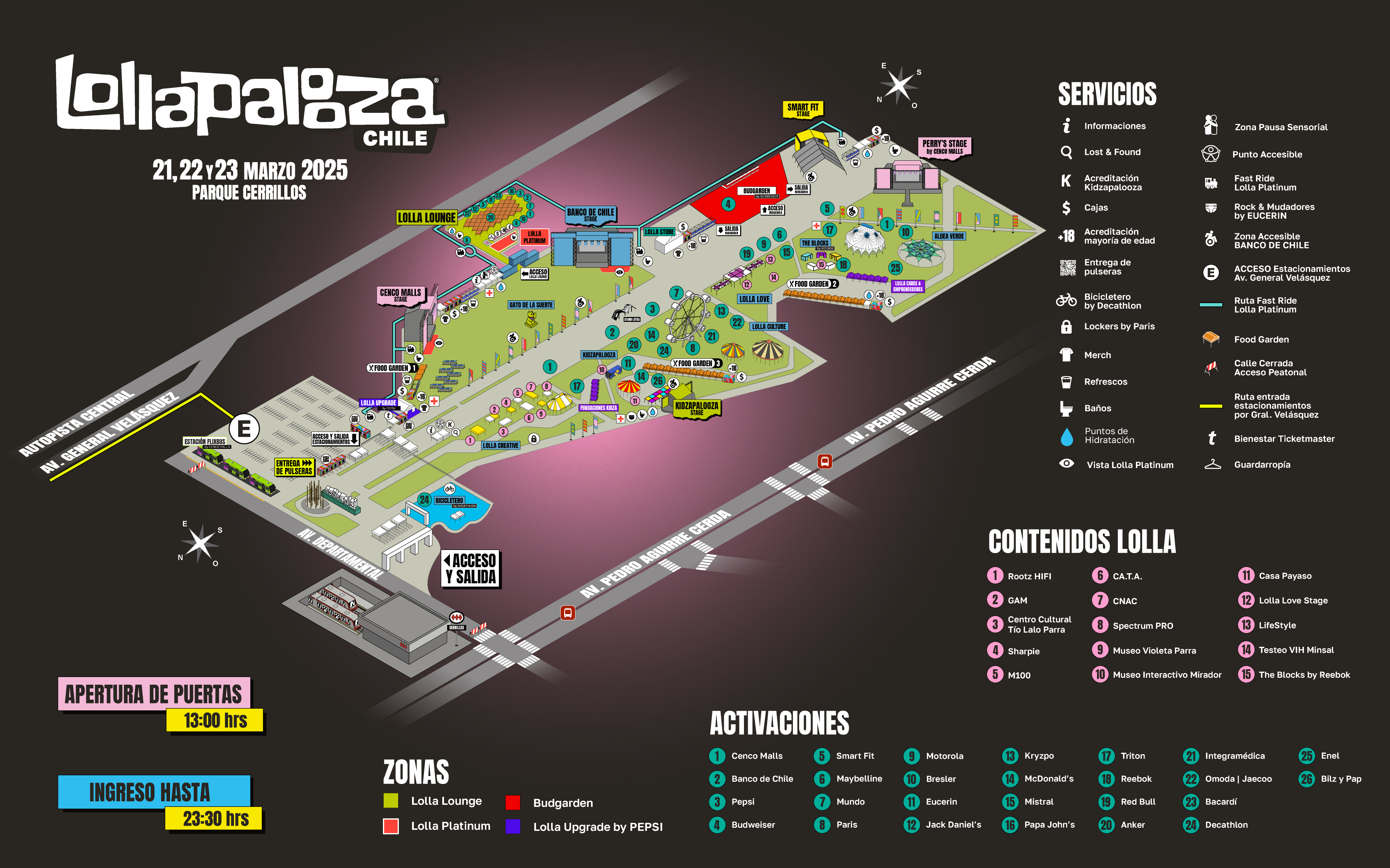 Lollapalooza Chile 2025: Mapa de ubicaciones y escenarios Lollapalooza Chile 2025: Mapa de ubicaciones y escenarios