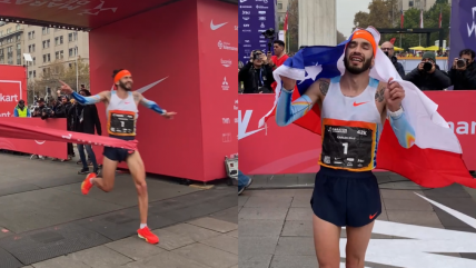   La llegada del ganador Carlos Díaz a la meta del Maratón de Santiago 2025 