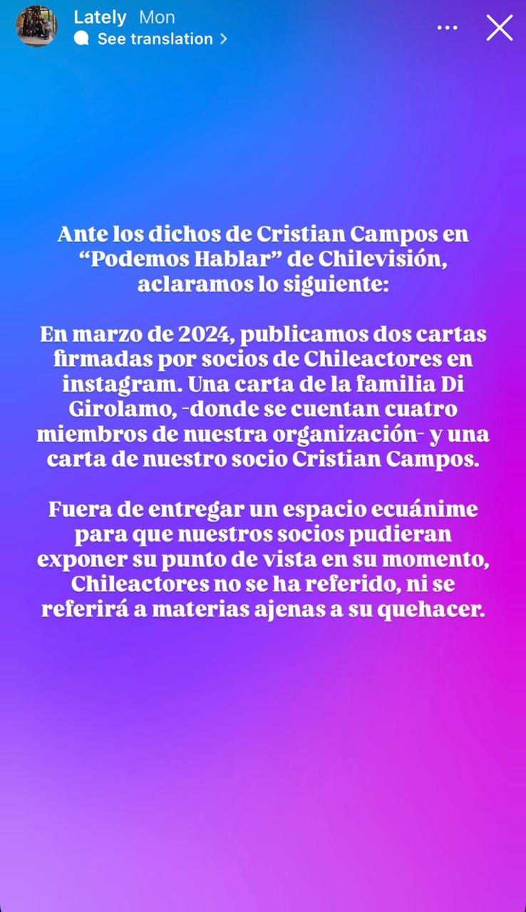 ChileActores respondió a Cristián Campos