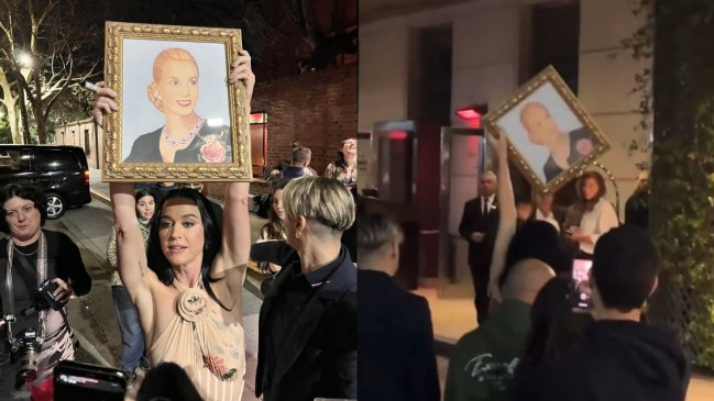 Katy Perry llegó a Argentina y fans le regalaron un cuadro de Eva Perón