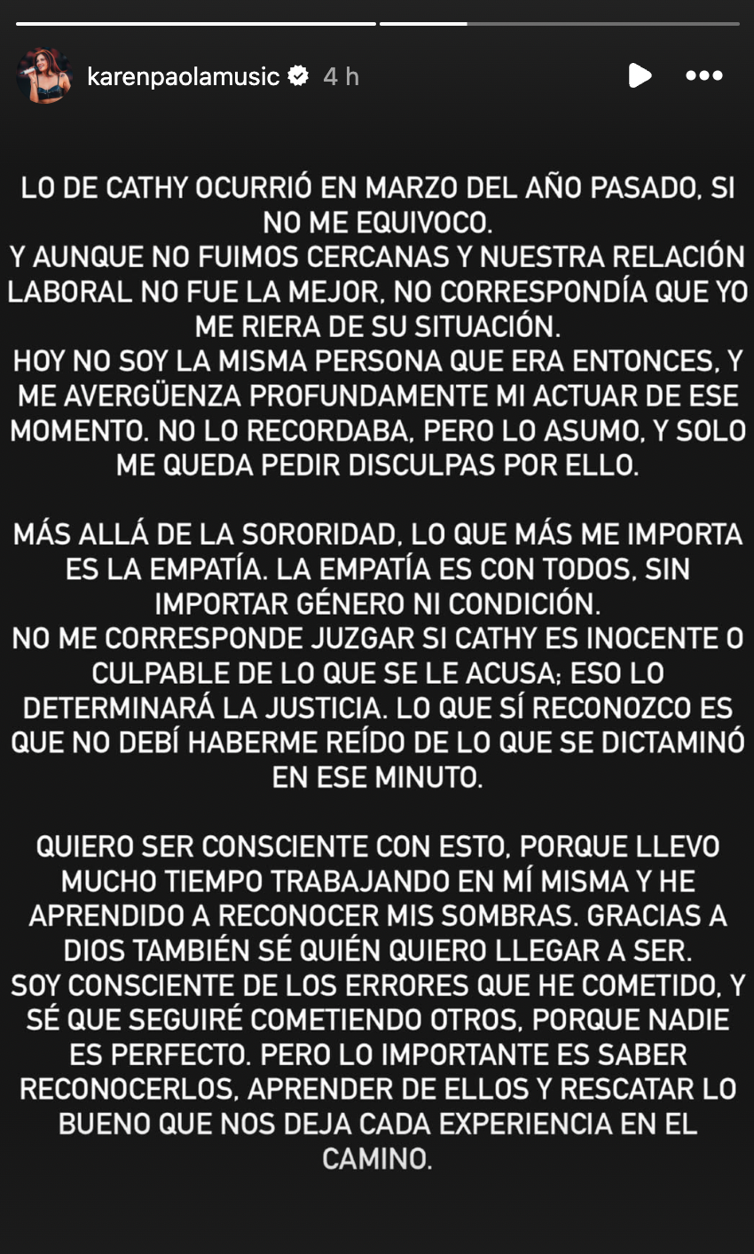 Karen Paola pide disculpas Cathy Barriga