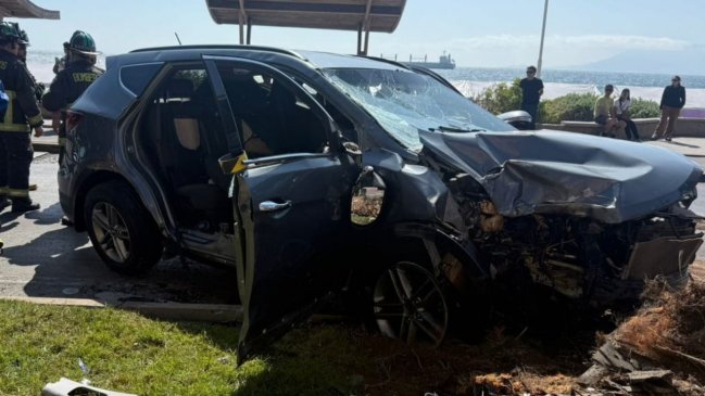 Tres lesionados dejó colisión de auto contra palmera en la Costanera Sur de Antofagasta