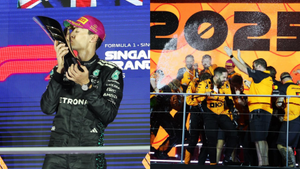   Russell celebró la victoria en un GP de Singapur que selló el título de McLaren 