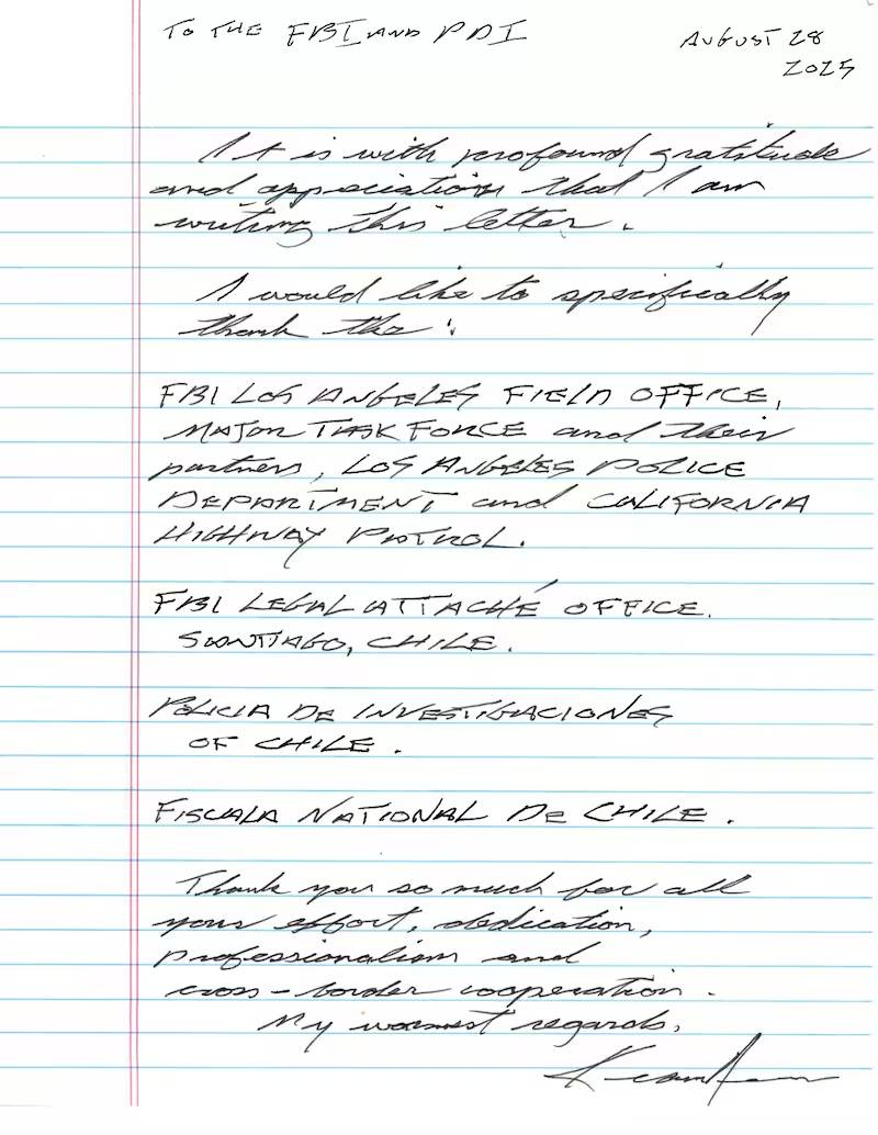 Keaunu Reeves agradeció a PDI con carta escrita a mano por recuperar sus relojes robados Keaunu Reeves agradeció a PDI con carta escrita a mano por recuperar sus relojes robados