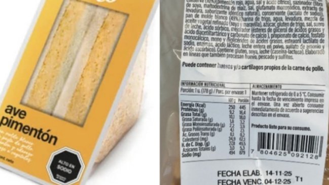 Minsal emitió alerta alimentaria por listeria en sandwich ave pimentón