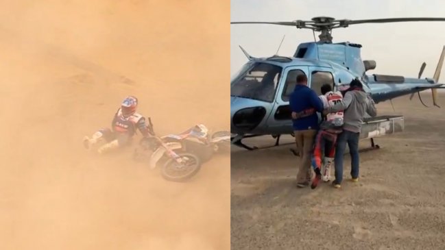 [VIDEO] Piloto sufrió grave accidente en el Dakar y abandonó en helicóptero la carrera