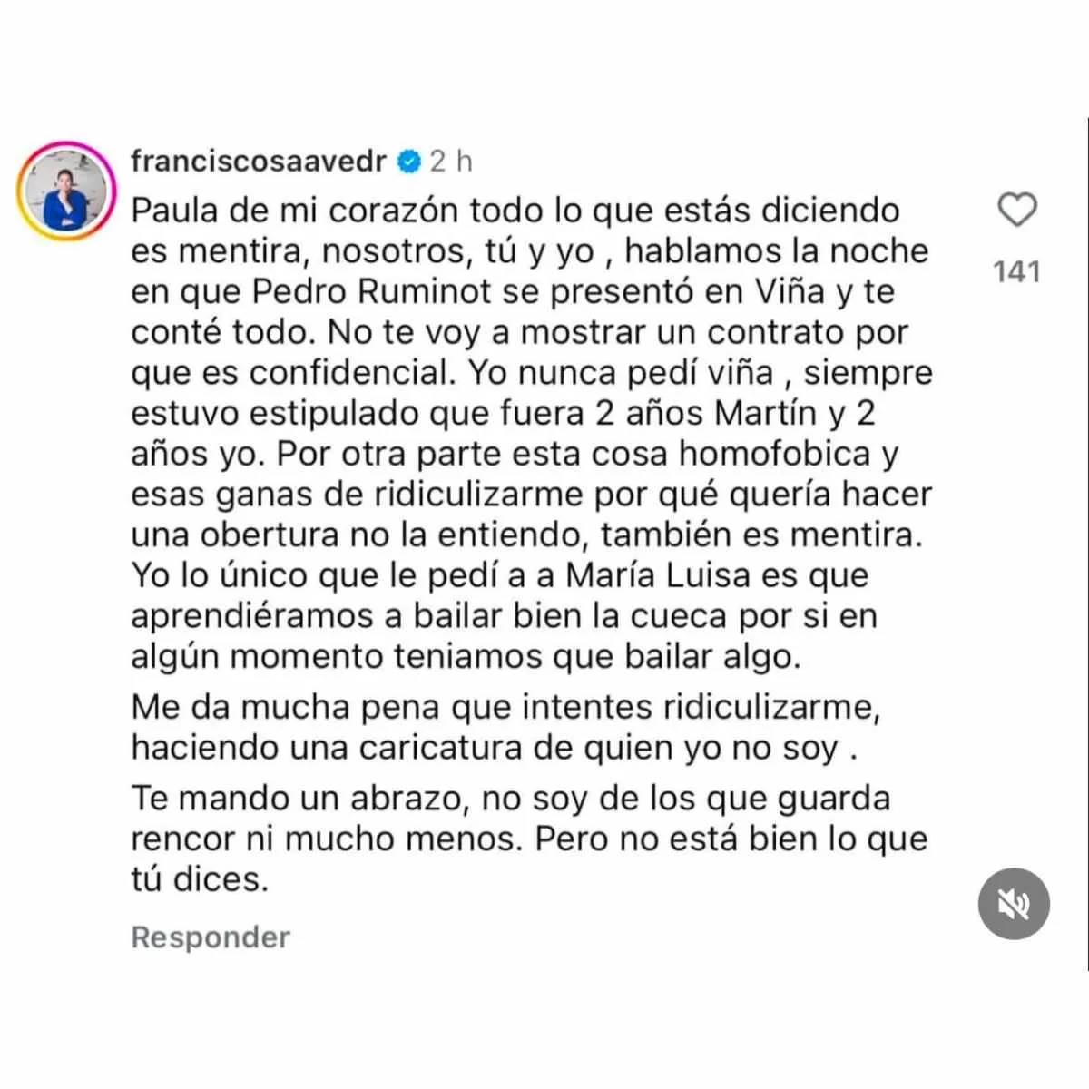 Pancho Saavedra respondió a Paula Escobar