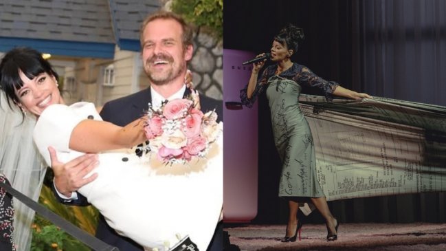 Lily Allen expone a David Harbour: lució vestido con estampado de boletas que prueban infidelidades