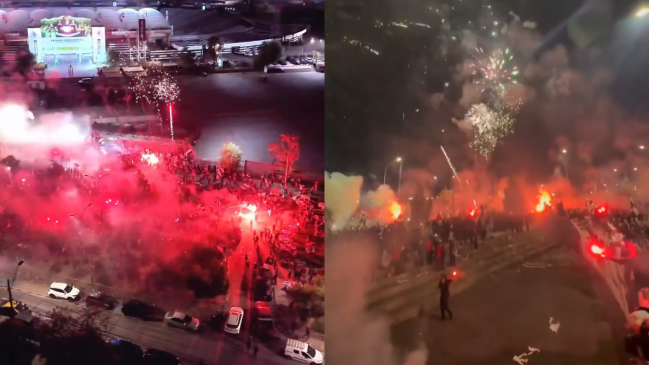 Hinchas de Colo Colo lanzaron múltiples fuegos artificiales fuera del Monumental por aniversario 101