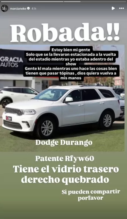 Marcianeke sufrió el robo de su camioneta