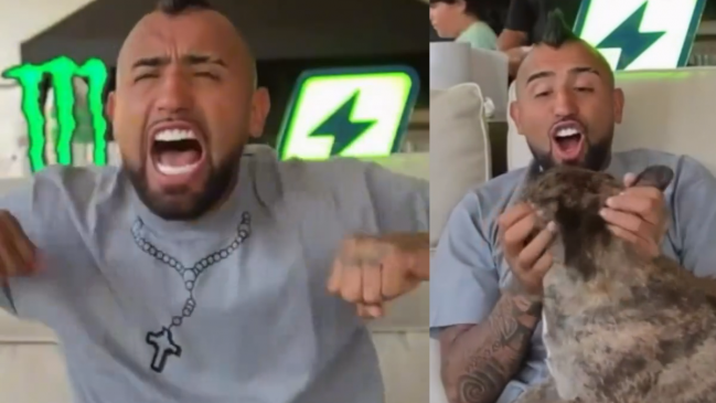   [VIDEO] El eufórico festejo de Arturo Vidal con su perro por el triunfo de Colo Colo ante U. de Conce 