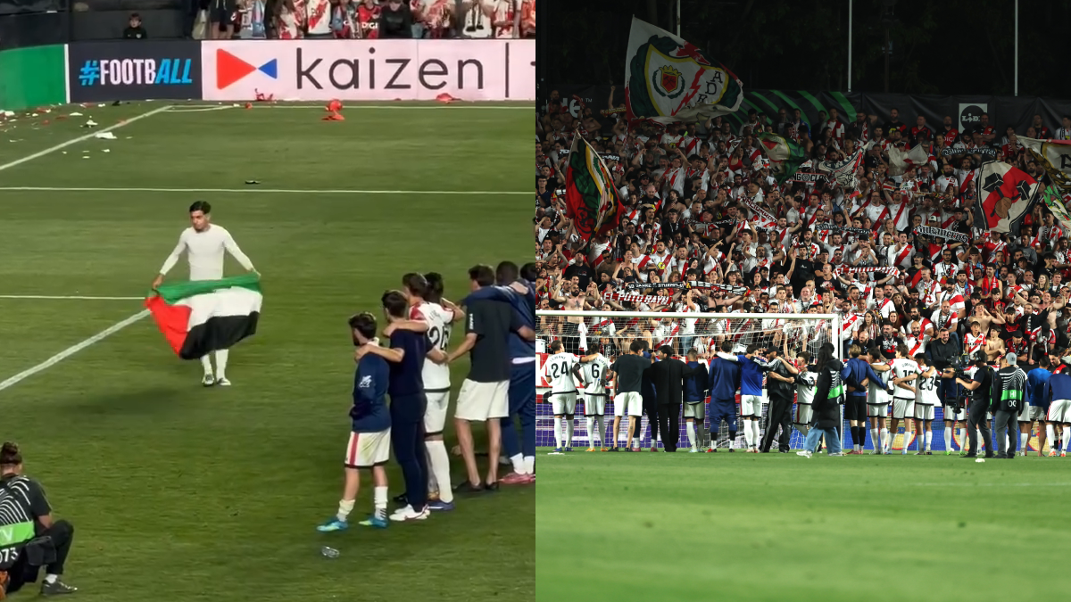 [VIDEO] Jugador de Rayo Vallecano desplegó la bandera palestina tras victoria en la Conference