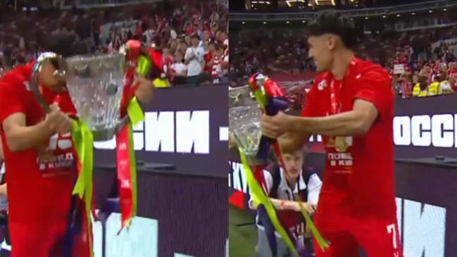 [VIDEO] Pablo Solari rompió la Copa de Rusia en medio de los festejos con Spartak de Moscú