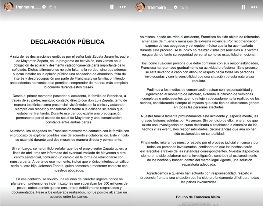 Fran Maira niega acusaciones de padre de motorista atropellado Fran Maira niega acusaciones de padre de motorista atropellado