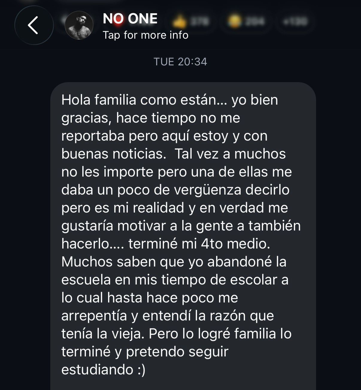 Julianno Sosa reveló que terminó la enseñanza media