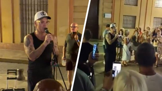 Robbie Williams sorprendió cantando con un músico callejero en Sevilla