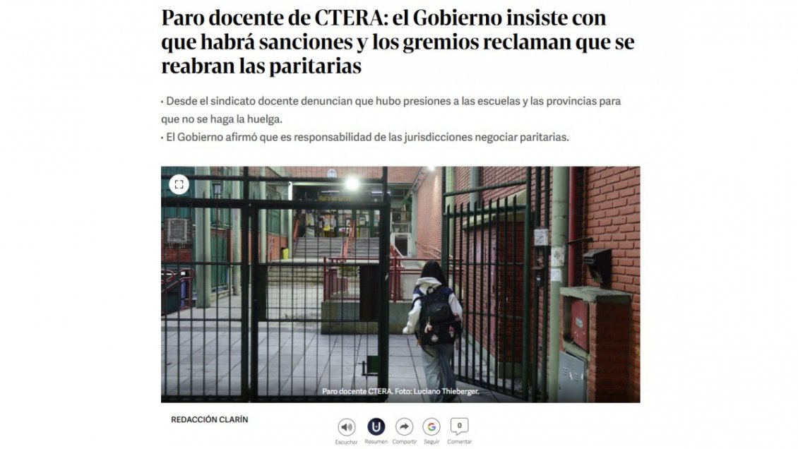 Docentes argentinos inician paro y el gobierno busca garantizar servicios