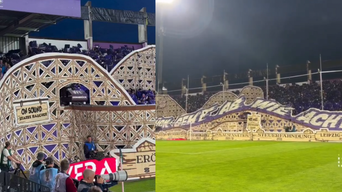 [VIDEO] Hinchada de Osnabruck brilló con mosaico de una montaña rusa ante Bayern Munich