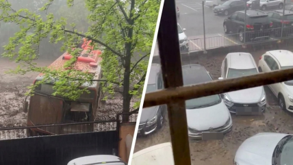 Autos y micros arrastradas: Así fue el paso del aluvión por Las Condes